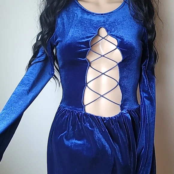 knee length dresses for ladies Figure Skating Dress Royal Blue V Neckline Long Sleeves BSU711225 –  Boutique Step Up main image 1